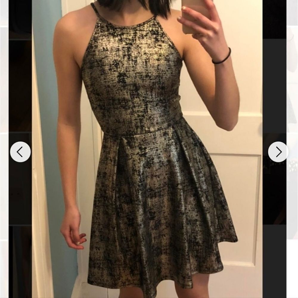 BRAND NEW SOPRANO METALLIC GOLD &BLACK  SPAGHETTI STRAP  SLEEVELESS DRESS